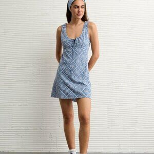 AE Tie Front Eyelet Mini Dress - Chambray Blue